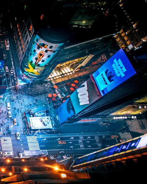 Nightime Roof-top View of Times Square